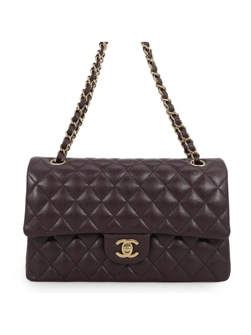 Chanel Chain Shoulder Bag Quilted 25 CC Logo Caviar Leather Double